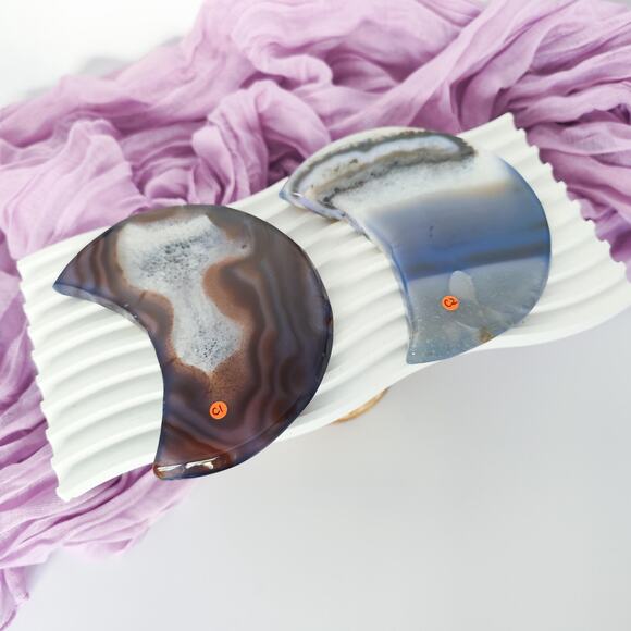 Large Druzy Agate Flat Moon Crystal Carving - Picture 7 of 9